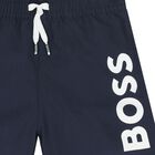 Younger Boys Navy Blue Logo Swim Shorts, 3, hi-res