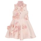 Girls Pink 3D Flowers Satin Dress, 1, hi-res