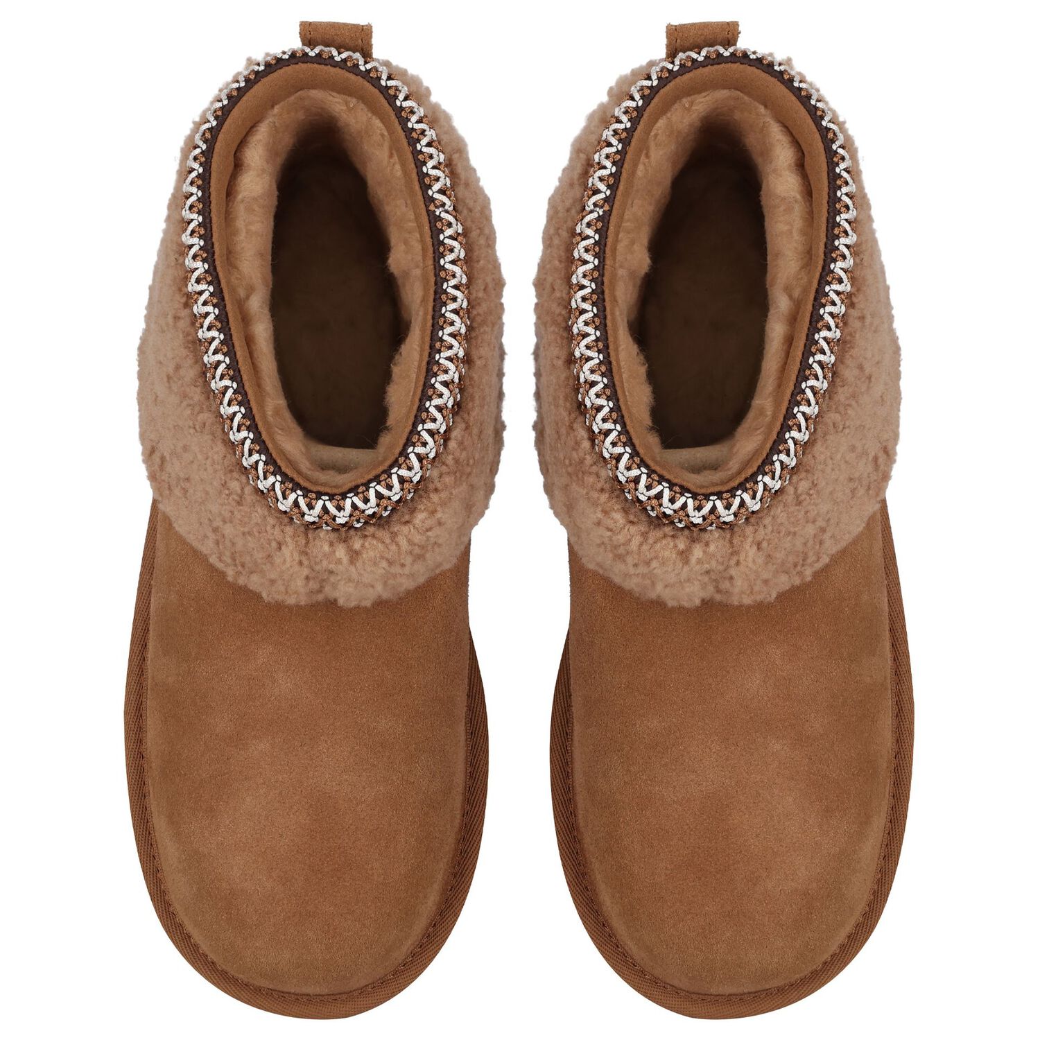 بوت قصير من الجلد السويدي الكلاسيكي بلون بني كستنائي للبنات, 1, hi-res