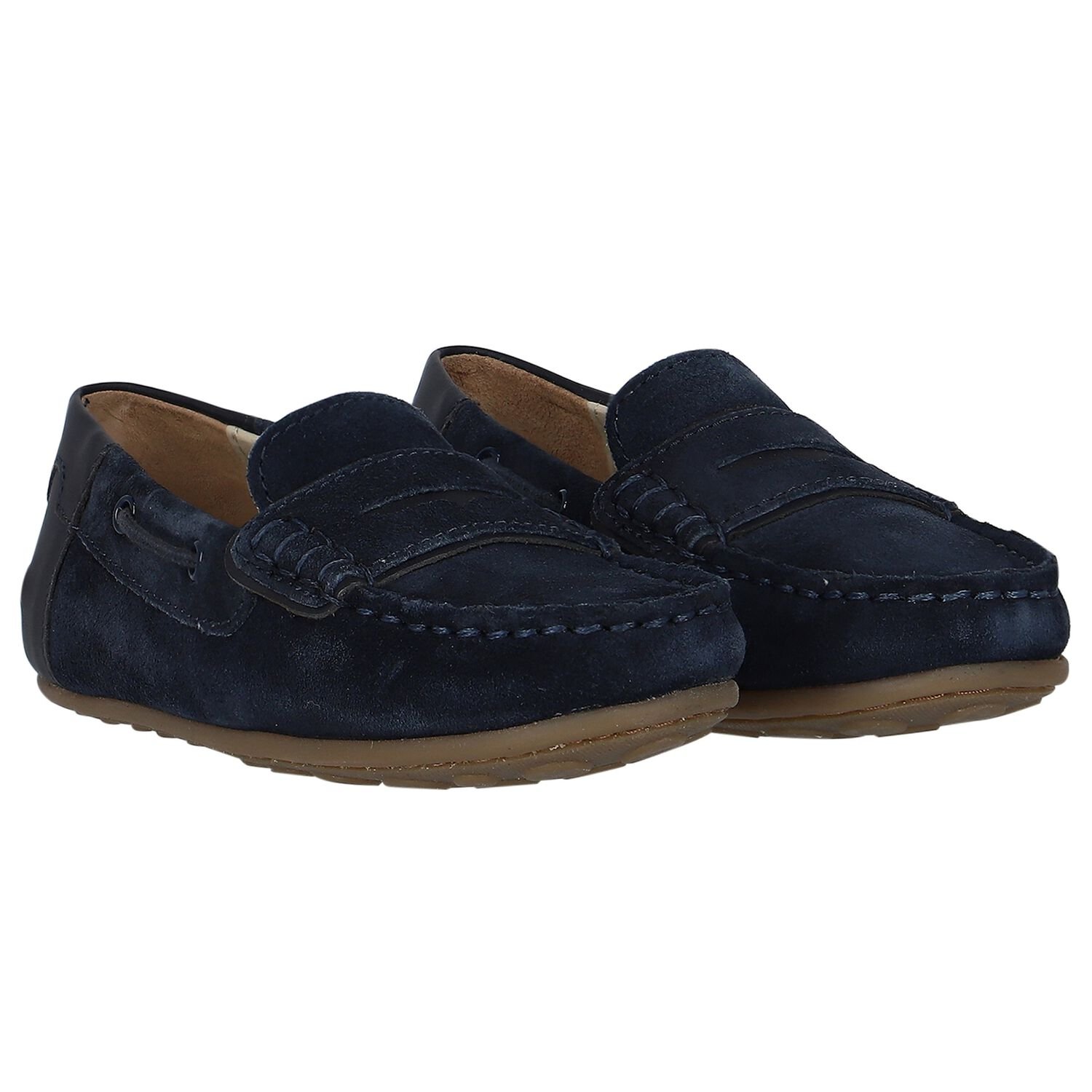 Boys Navy Blue Suede & Leather Loafers, 2, hi-res