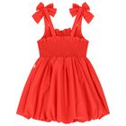 Girls Red Bow Smocked Dress, 1, hi-res