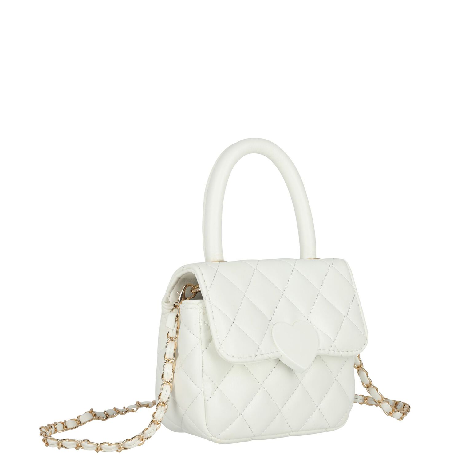 Girls Ivory Heart Quilted Handbag, 1, hi-res