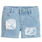 Girls Blue Embellished Denim Shorts, 1, hi-res