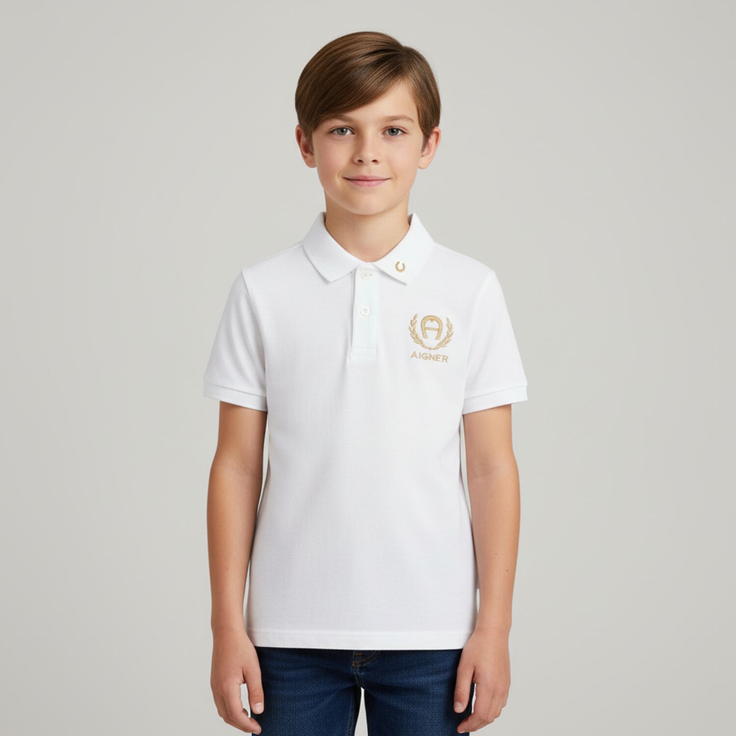 Boys White Logo Polo Shirt , 2, hi-res image number null
