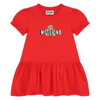 Younger Girls Red Teddy Bear Logo Dress