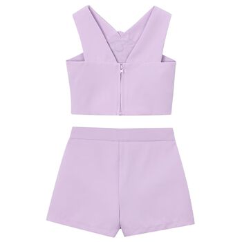 طقم شورت من الكريب الزهري باللون الليكي للبنات 