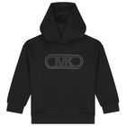 Girls Black Logo Hooded Top, 1, hi-res