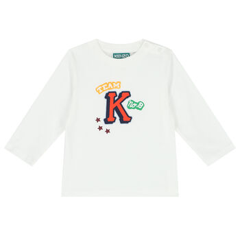 Younger Boys White Varsity Logo Long Sleeve Top