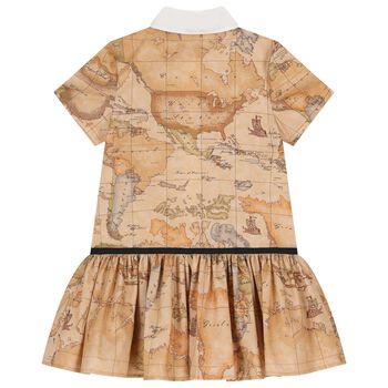 Girls Beige Geo Map Dress