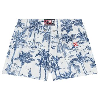 Boys White & Blue Jungle Swim Shorts