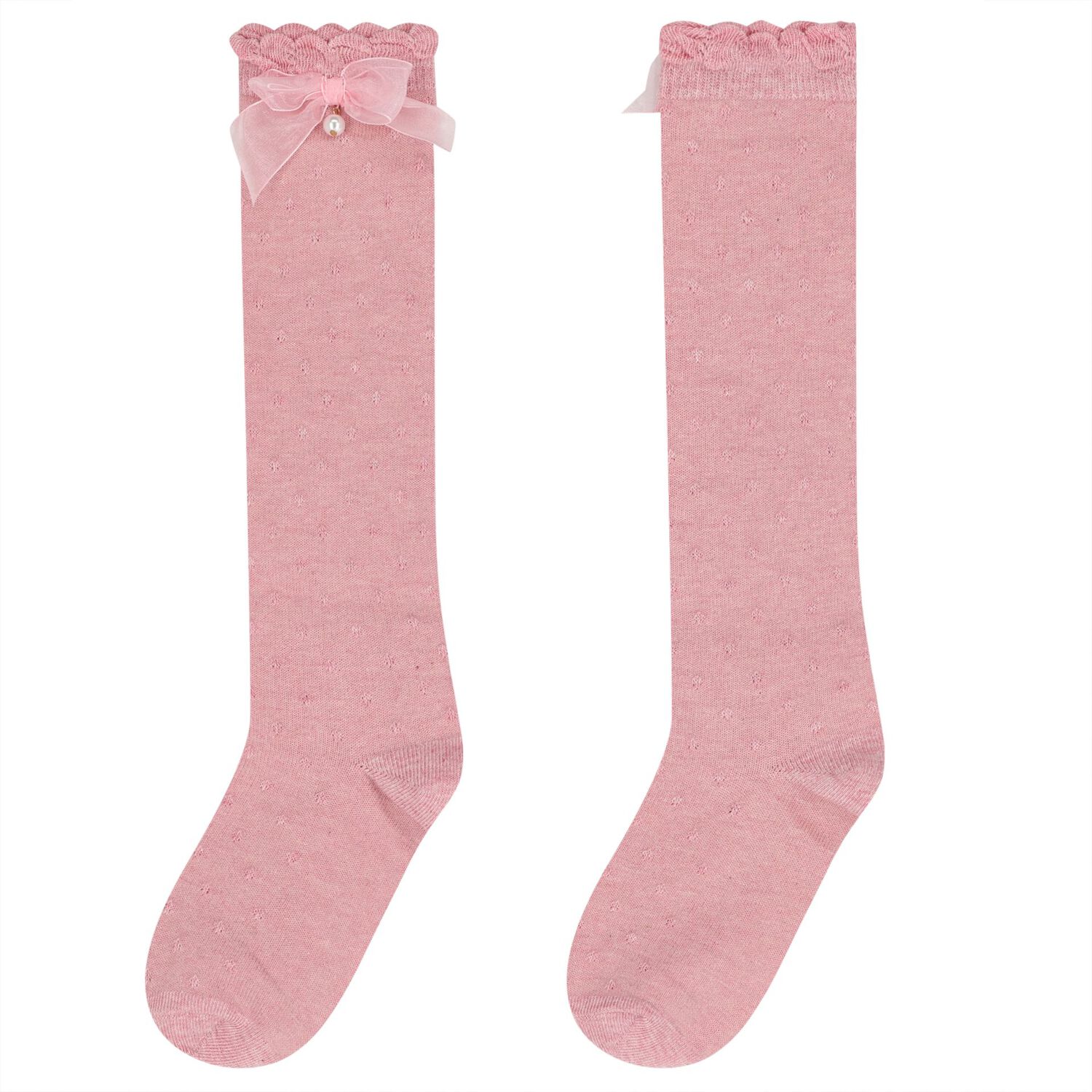 Girls Pink Bow Knitted Socks, 3, hi-res