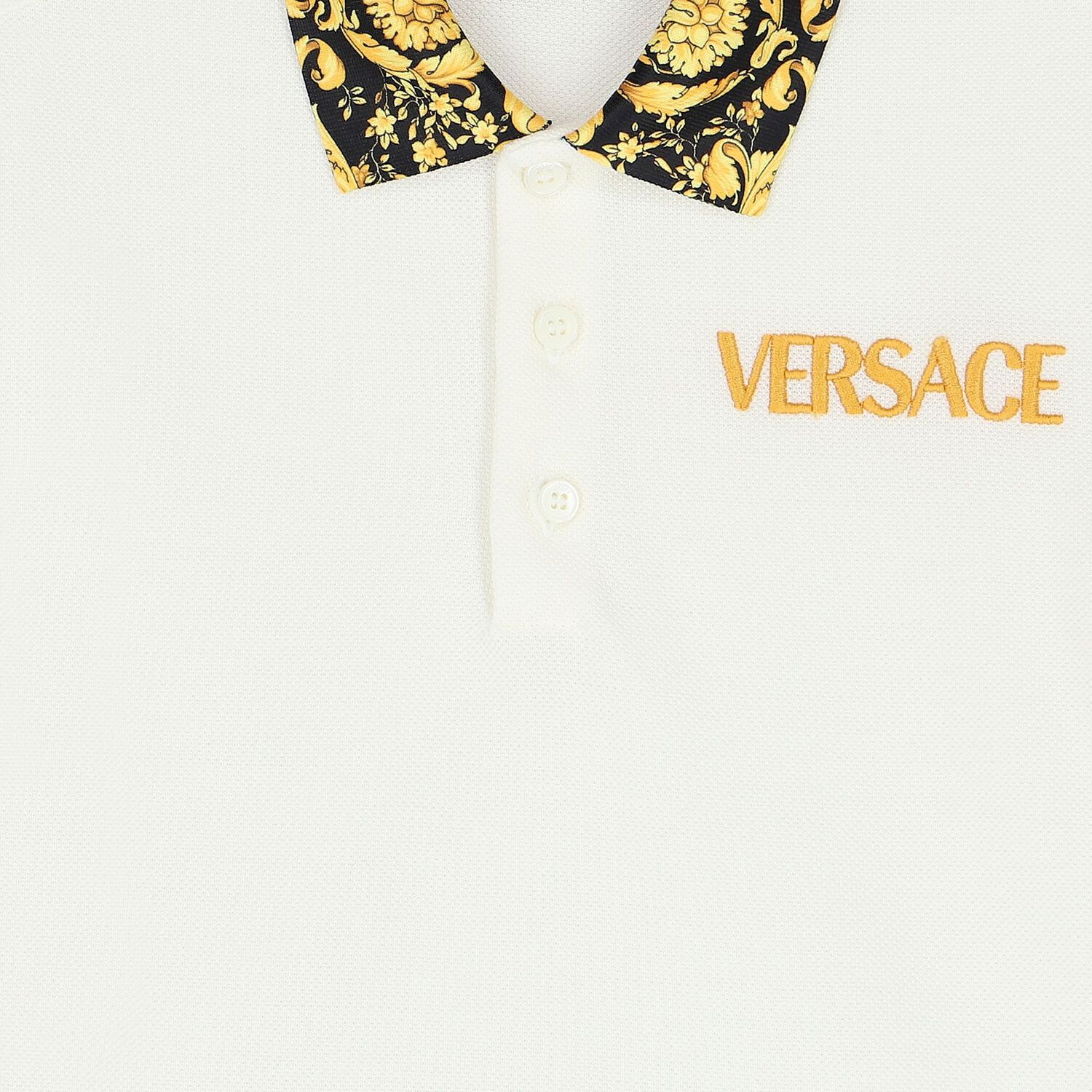 Boys White & Gold Barocco Polo Shirt, 1, hi-res