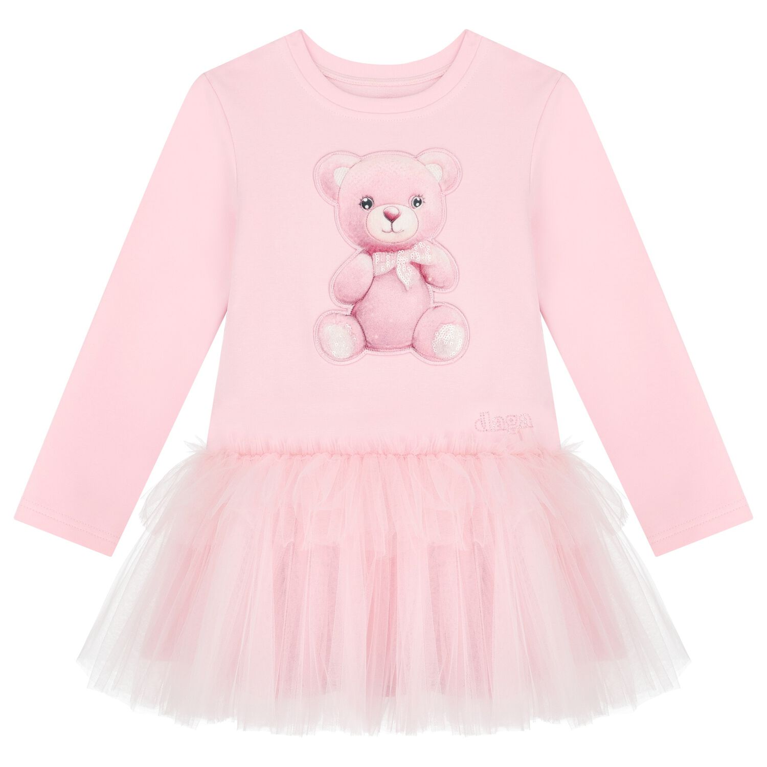 Girls Pink Teddy Bear Logo Dress, 1, hi-res image number null