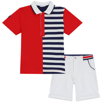 Boys Red, Blue & White Shorts Set