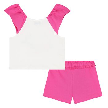 Younger Girls White & Pink Shorts Set