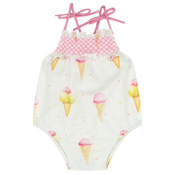 Younger Girls White Ice Creams Swimsuit