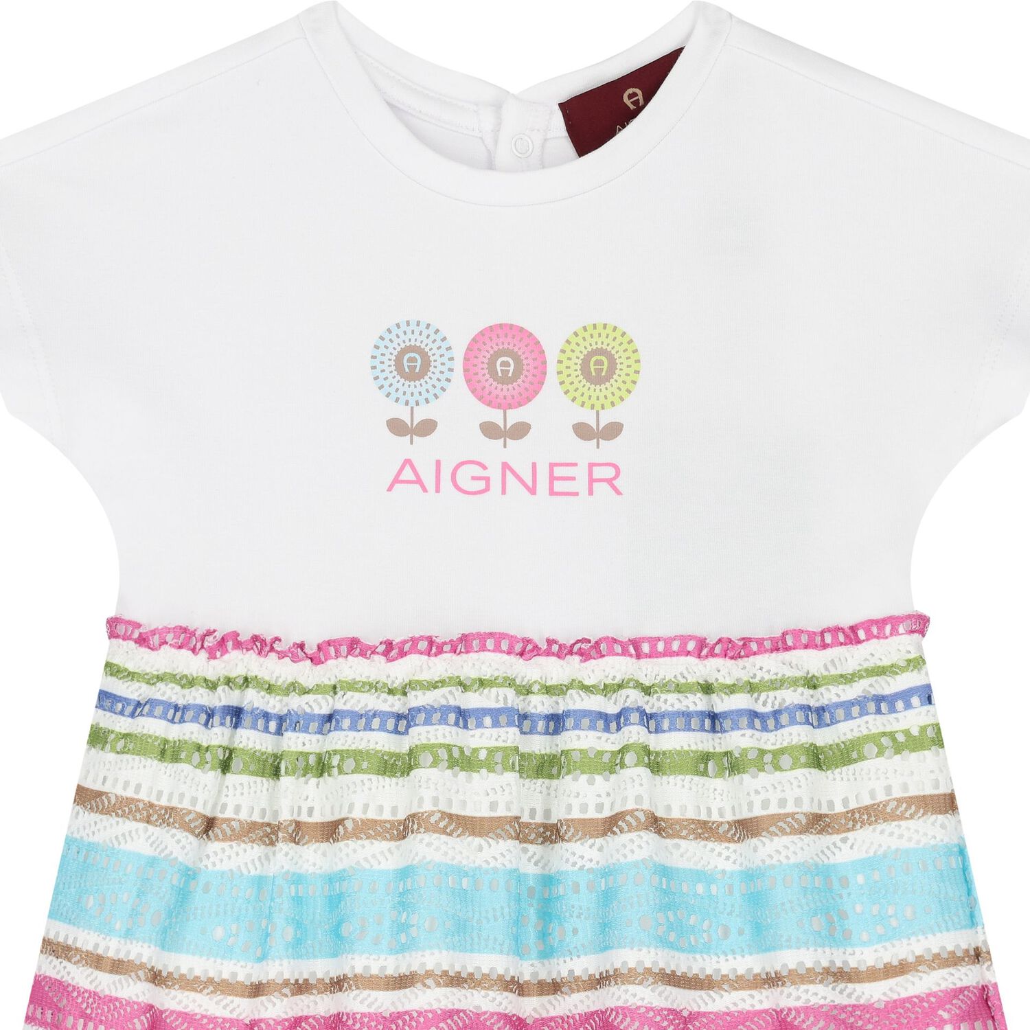 فستان بنات مخطط بالشعار باللون الأبيض, 1, hi-res image number null