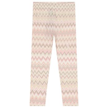 Girls Pink Logo Zig Zag Leggings