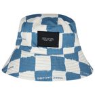 Boys Blue Check & Beige Reversible Hat, 1, hi-res