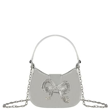 Girls Metallic Silver Diamante Bow Handbag ( 16CM )