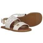 Girls Ivory & Beige Logo Sandals, 1, hi-res