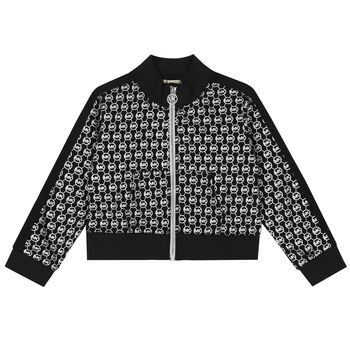 Girls Black & Silver Logo Zip Up Top
