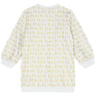 فستان سويت شيرت بالشعار باللون الأبيض والذهبي, 1, hi-res