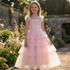 Girls Pink Tiered Tulle Dress, 1, hi-res