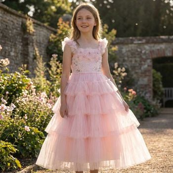 Girls Pink Tiered Tulle Dress