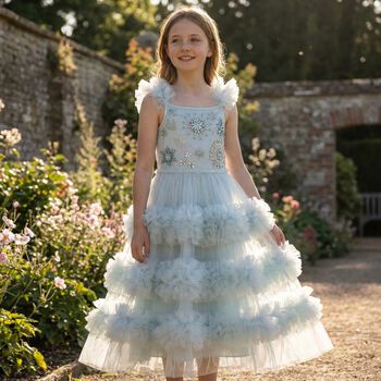 Girls Blue Diamante Tulle Dress