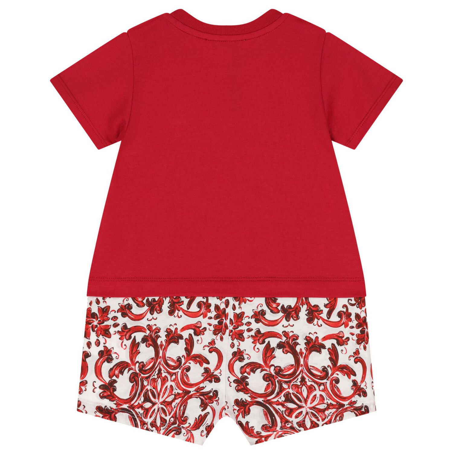 Baby Boys Red & White Logo Majolica Romper, 1, hi-res