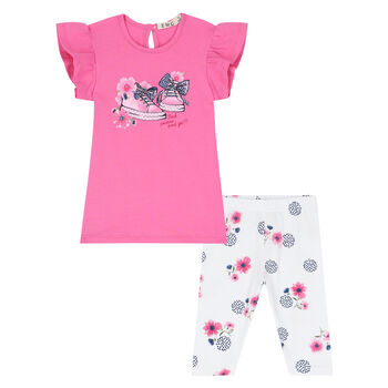 Younger Girls Pink & White Leggings Set