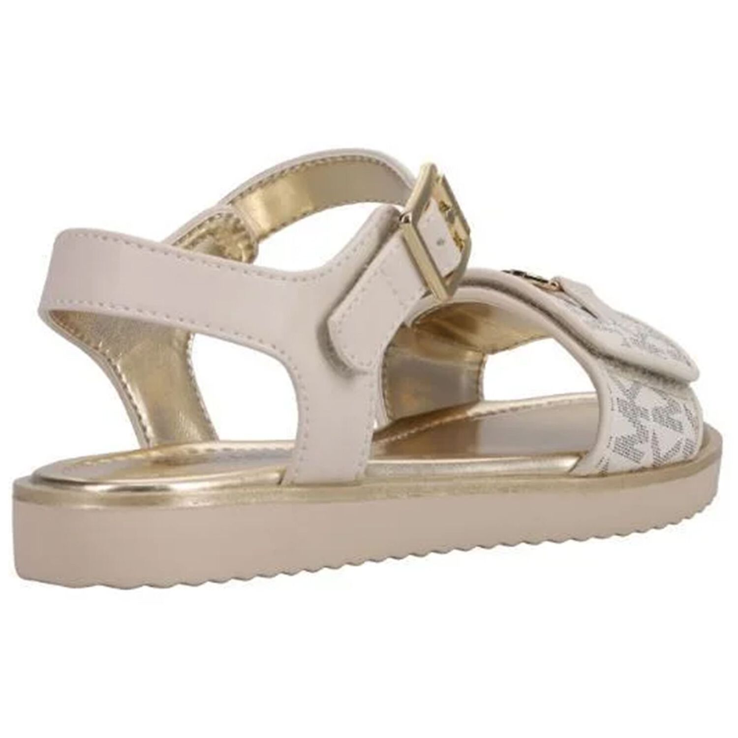 Girls Ivory & Gold Logo Sandals, 1, hi-res