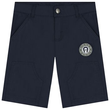 Boys Navy Blue Logo Shorts
