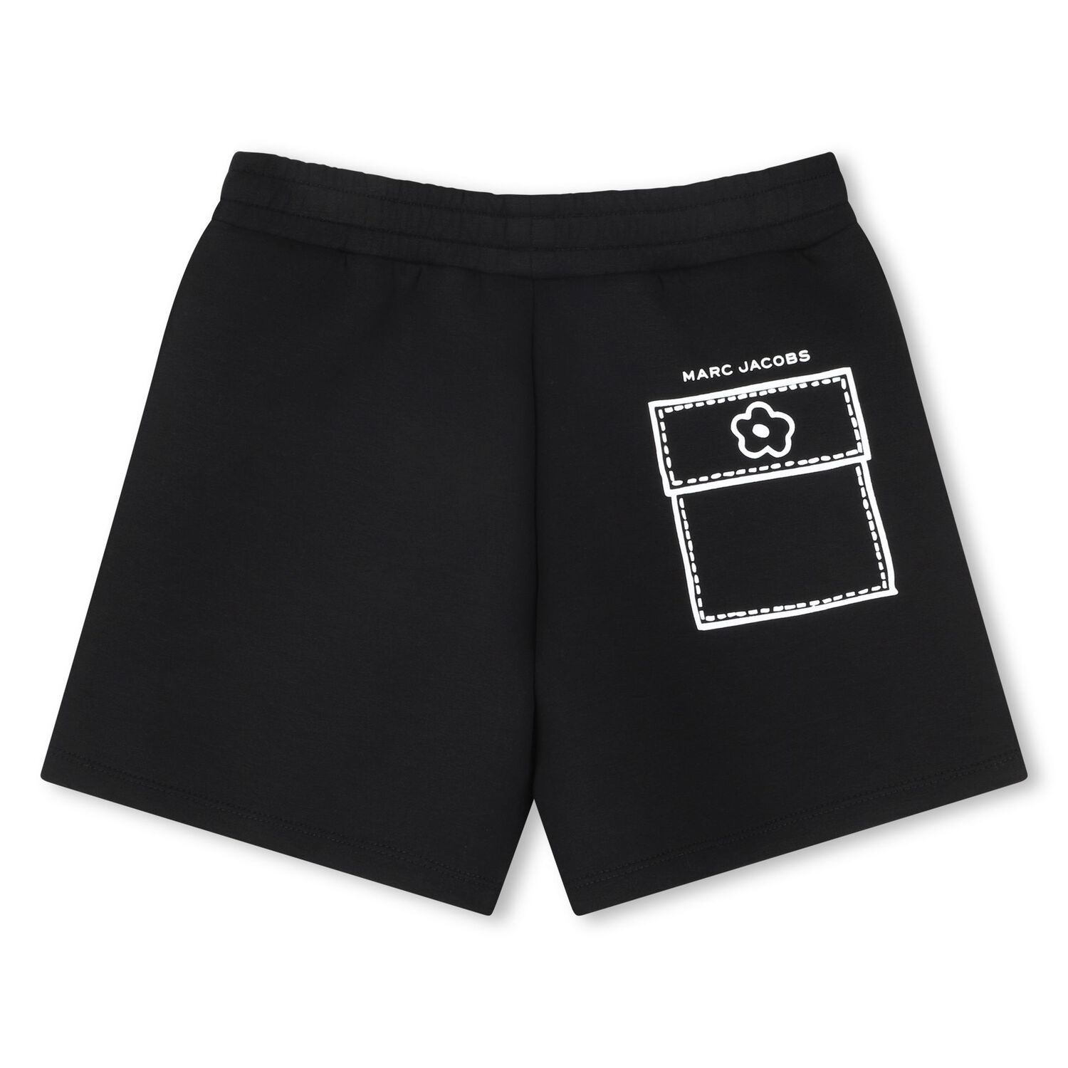 Girls Black Stitched Print Shorts, 1, hi-res