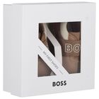 حذاء لحديثي الولادة من القماش بالشعار باللون البيج للأولاد, 1, hi-res