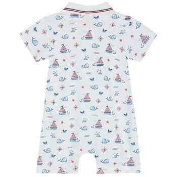 Baby Boys White Sail & Whale Polo Romper