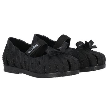 Younger Girls Black Bow Shoes