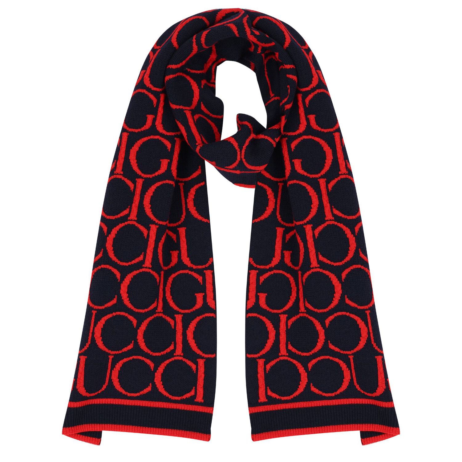Navy Blue & Red Logo Jacquard Scarf, 1, hi-res image number null
