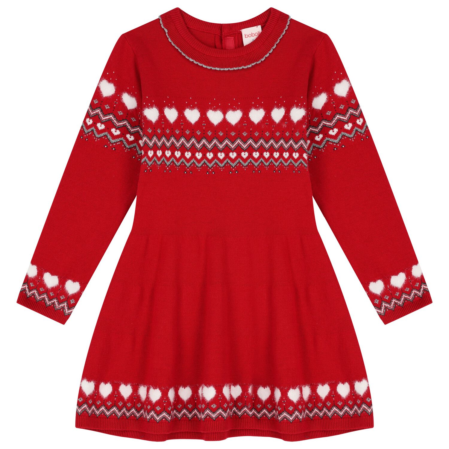 Girls Red Long Sleeve Dress, 1, hi-res