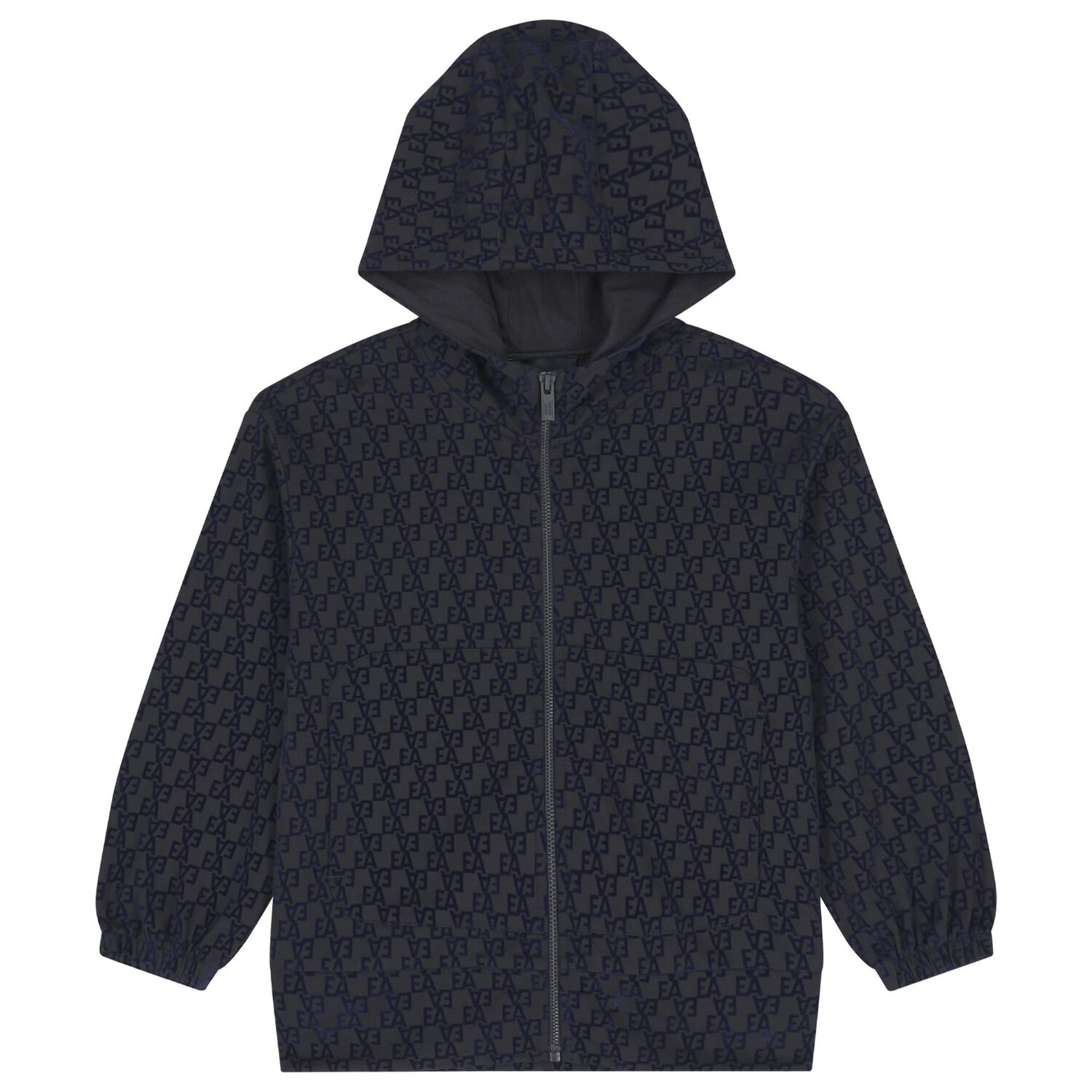 Boys Black & Navy Blue Logo Hooded Zip Up Top, 1, hi-res