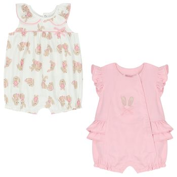 Baby Girls White & Pink Rompers ( 2-Pack )