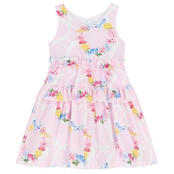 Girls Pink Ruffled Floral Dress