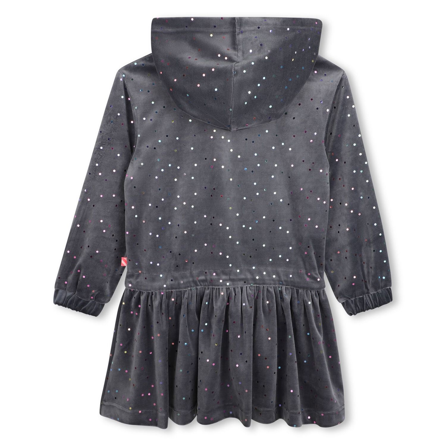 Girls Grey Dot Hooded Dress, 1, hi-res