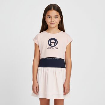 Girls Pink & Navy 2 Piece Dress Set