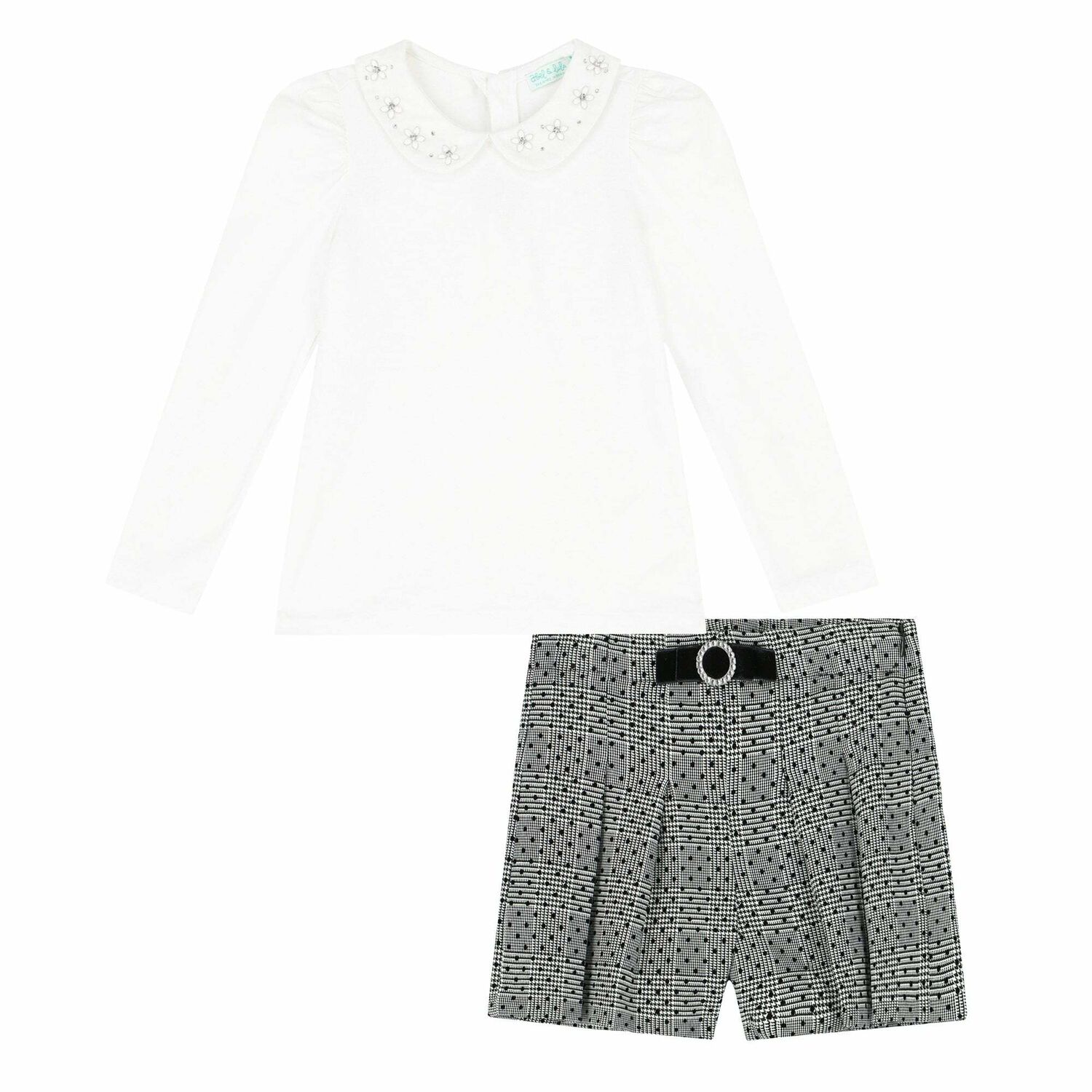 طقم شورت باللون الاسود والابيض للبنات, 1, hi-res
