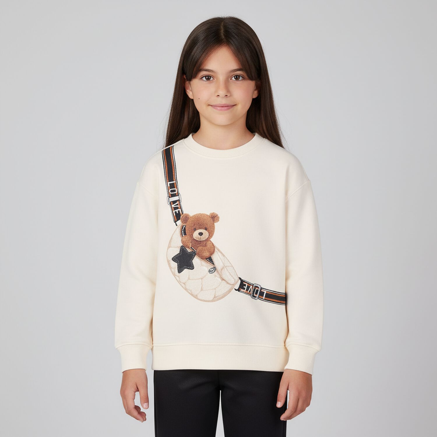 طقم ليجينز بنات باللون العاجى والاسود , 1, hi-res