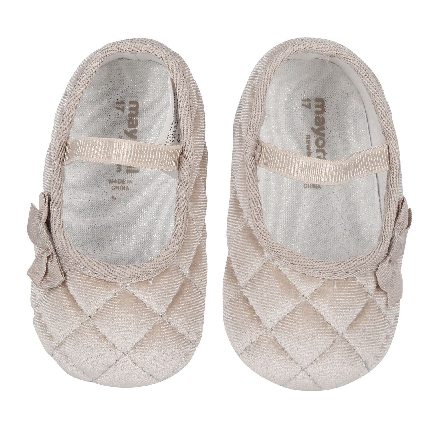 Baby Girls Beige Velvet Pre Walker Shoes, 2, hi-res image number null