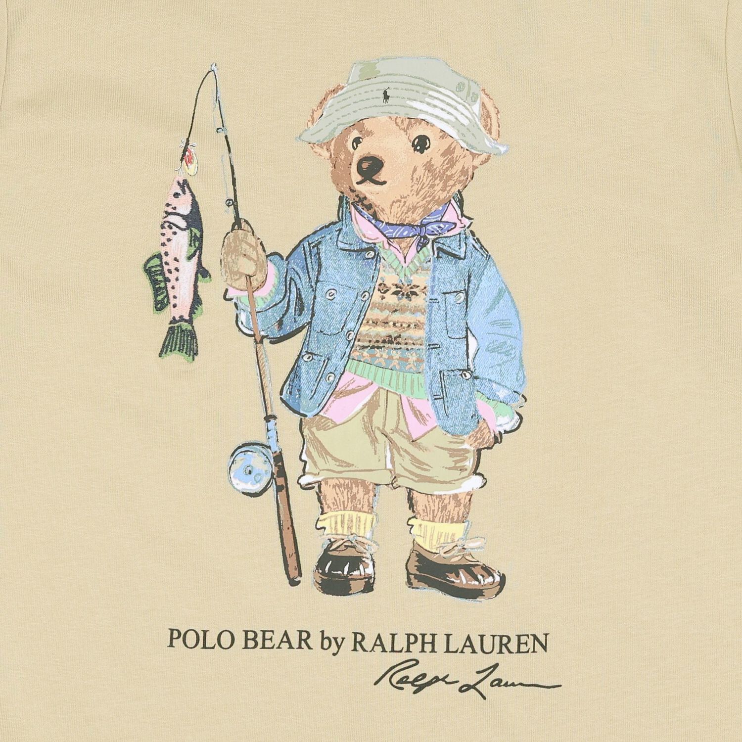 Boys Beige Fishing Polo Bear T-Shirt, 1, hi-res