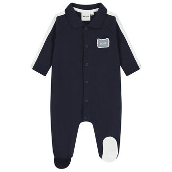 Baby Boys Navy Blue Logo Babygrow